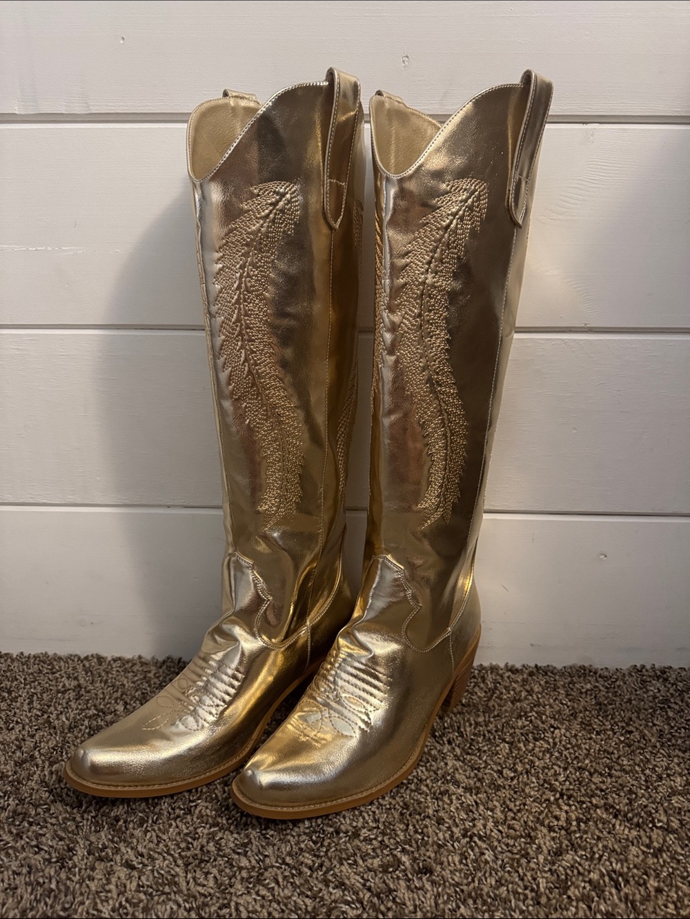 Metallic Gold Knee-High Western Boots
